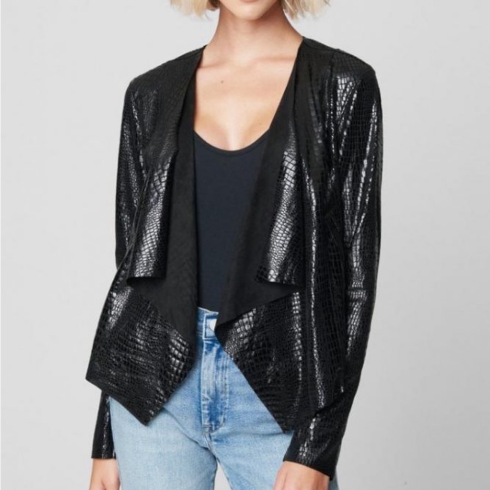 Blank NYC Irongirl Drape Front Black Crocodile Faux Suede Jacket sz L